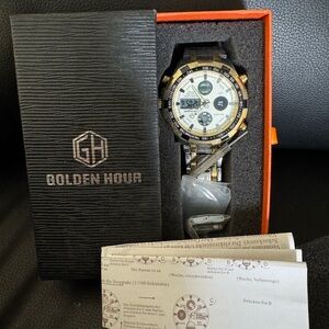 Golden Hour Chronograph Watch NIB | Black Gold Stainless Steel Mens Watch